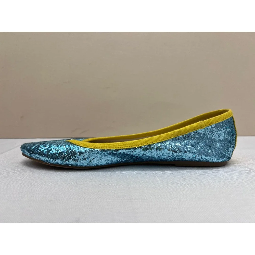 Mini Boden Ballet Flats Kids Size 37 Blue Good Glitter Yellow Trim Slip On